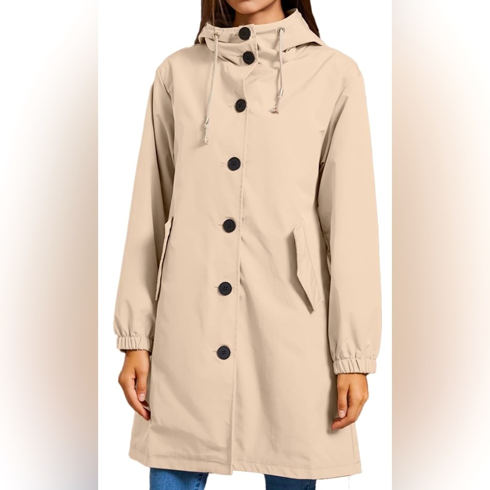 Khaki Hooded Trench Coat Size M NWOT